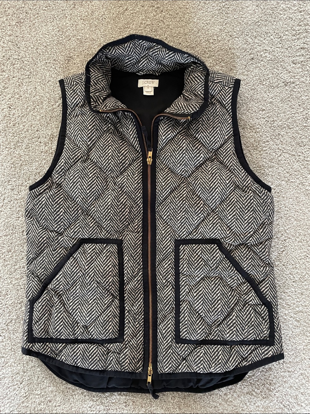 J. Crew Quilted Herringbone Vest - Black & White